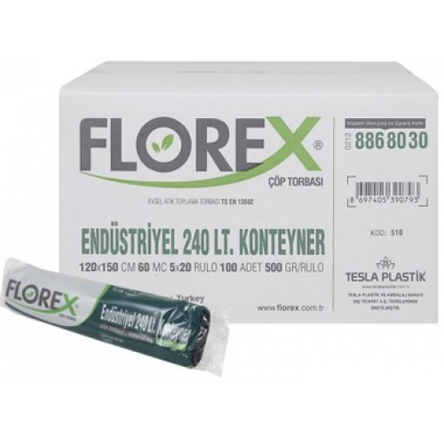 FLOREX ENDÜSTRİYEL 240LT KONTEYNER ÇÖP POŞETİ 120X150 CM SİYAH